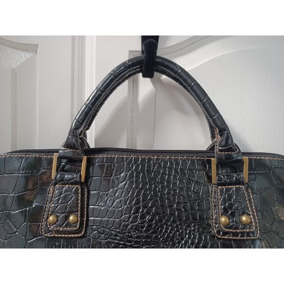 WORTHINGTON FAUX LEATHER BLACK ALLIGATOR TOTE BAG LARGE PURSE - Picture 9 of 15